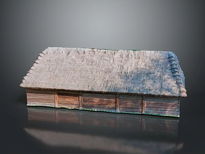 Traditional Rustic Building Featuring Thatched Roof And Wooden Panel Walls 3d model