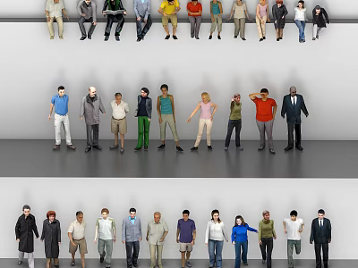 Diverse Group of People in Various Outfits Standing in Different Poses 3d model