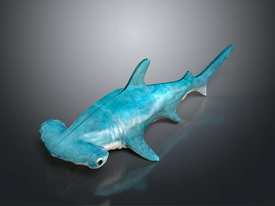 Blue Hammerhead Shark Lifelike Model on Black Surface with Gray Background 3d model