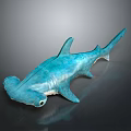 Blue Hammerhead Shark Lifelike Model on Black Surface with Gray Background 3d model