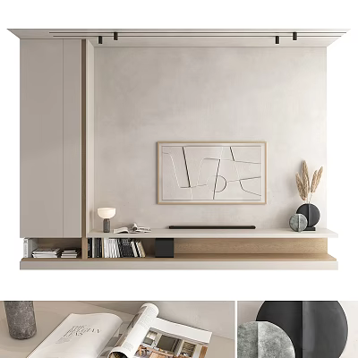 Modern Minimalist TV Wall Design With Textured Surface Geometric Artwork And Floating Stand 3d model