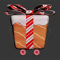 Festive Orange Dessert With White Frosting And Red White Striped Bow Decorations