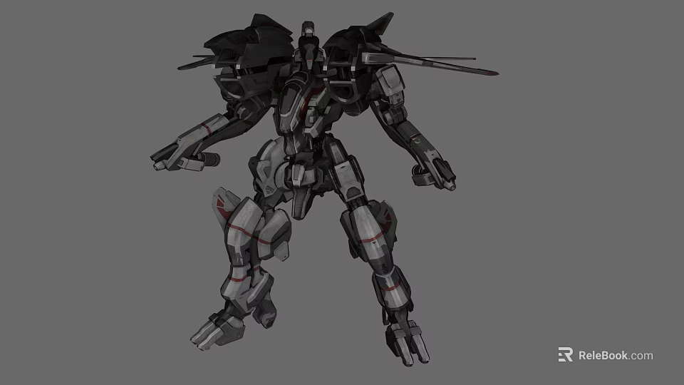 Futuristic Game Movie Mech Character Featuring Black Gray Armor And Red Accents 3d model 