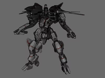 Futuristic Game Movie Mech Character Featuring Black Gray Armor And Red Accents 3d model