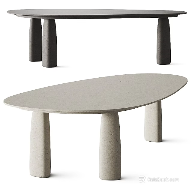 Oval Modern Dining Table with Column Shaped Legs Light Gray Minimalist Design 3d model 