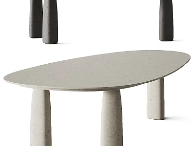Oval Modern Dining Table with Column Shaped Legs Light Gray Minimalist Design 3d model