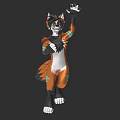 Anthropomorphic Fox Character With Orange White Fur And Green Star Patterns In Standing Pose