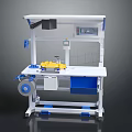 Industrial Workbench Equipment With Digital Control Panel Blue White Frame Yellow Components Safety Net Guard