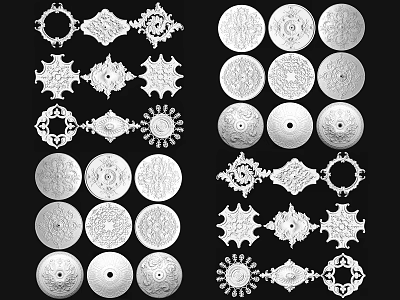 Ornate Carved Decorative Patterns Showcasing Diverse Circular Star And Floral Design Elements 3d model