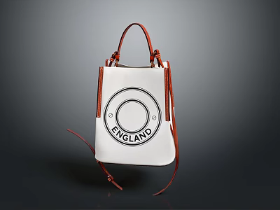 White Bucket Bag with Circular Logo ENGLAND Lettering and Brown Leather Straps 3d model