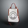 White Bucket Bag with Circular Logo ENGLAND Lettering and Brown Leather Straps
