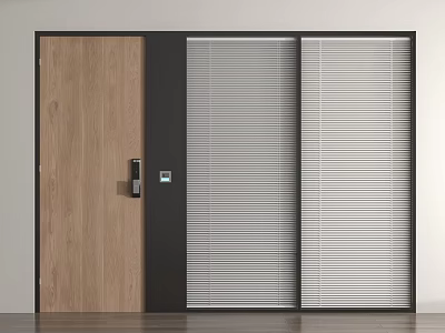Modern Interior Room Divider With Wooden Door And Sliding Blinds Design 3d model