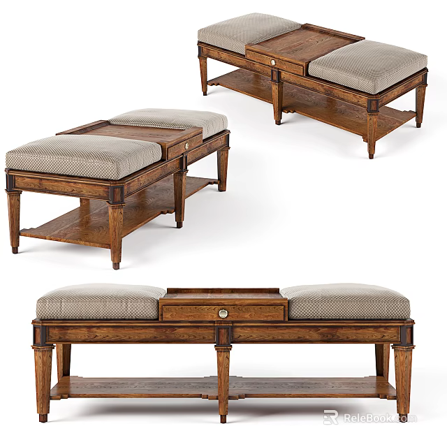 Classic Loveseat With Wooden Frame Beige Cushions And Lower Storage Shelf Design 3d model 