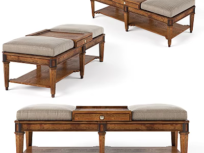Classic Loveseat With Wooden Frame Beige Cushions And Lower Storage Shelf Design 3d model