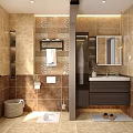 Modern Bathroom Interior Design With Vanity Mirror Wall Lights And Cabinets 3d model