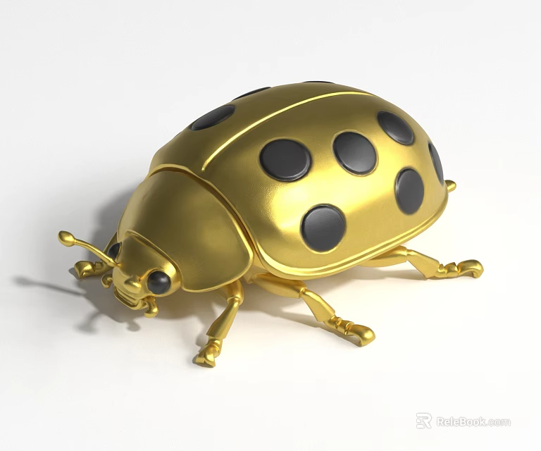 Detailed Shiny Golden Ladybug Figurine With Metallic Body And Black Spots 3d model 