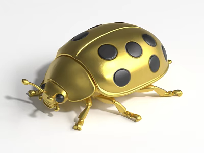 Detailed Shiny Golden Ladybug Figurine With Metallic Body And Black Spots 3d model
