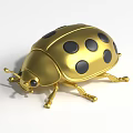 Detailed Shiny Golden Ladybug Figurine With Metallic Body And Black Spots