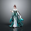 Elegant Traditional Chinese Female Costume With Turquoise Flowing Skirt Long Sleeves And Hairpin