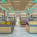 Spacious Supermarket Interior With Shelves Stocked Full Of Grocery Products Promotion Signs And Checkout Counter
