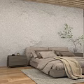 Hotel Guest Room Interior With Wooden Ceiling Decorative Painting Bookshelf And Green Plant
