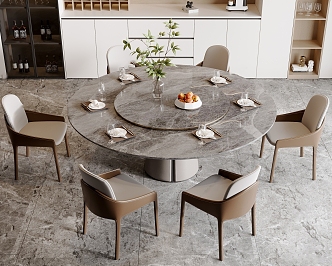 Dining Table and Chair Combination Round Dining Table Dining Table Dining Room Round Table and Chair Combination 3d model