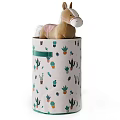 Cactus Patterned Storage Basket With White Base And Stuffed Toy Horse 3d model