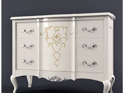 Elegant White Console Table With Drawers Silver Handles Golden Decoration And Carved Legs 3d model