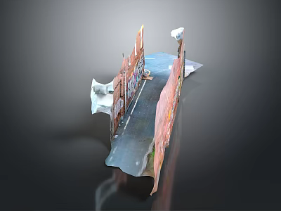 Unique 3D Artistic Model Featuring Street Scene Colorful Buildings And White Decorative Parts 3d model