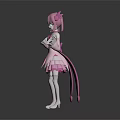Game And Movie Character With Pink Hair Twin Ponytails Green Eyes And Pink Ruffled Dress