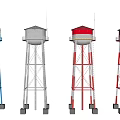 Industrial Water Towers Featuring Various Colors And Metal Frame Designs