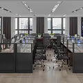 Modern Public Office Space With Cubicles Black Office Chairs Large Windows And City View