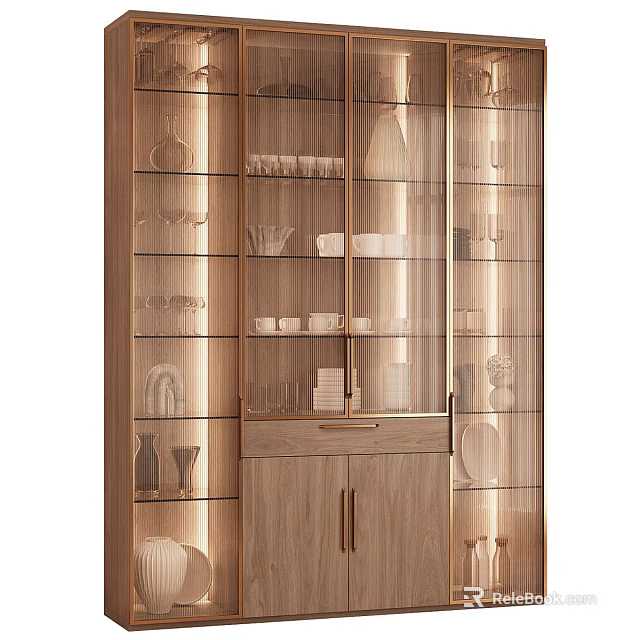 Elegant Modern Wine Cabinet Interior Design With Glass Doors And Wooden Shelves 3d model 