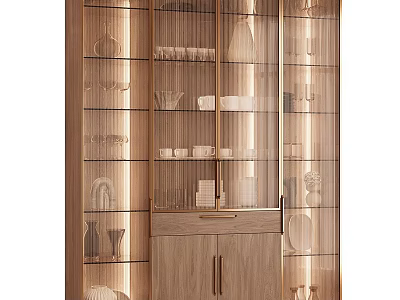 Elegant Modern Wine Cabinet Interior Design With Glass Doors And Wooden Shelves 3d model