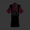 Traditional Japanese Kimono Outfit With Red Floral Sleeves And Black Robe