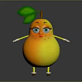 Cartoon Pear Character With Green Leaf Arms Legs And Big Eyes