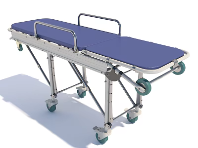 Medical Stretcher Trolley With Blue Mattress Metal Frame Handrails And Wheels 3d model