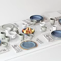 Modern Blue And Gray Dinnerware Set With Plates Cups Spoons And Fruit Plate 3d model