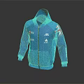 Blue Zippered Hoodie With Union Jack Flag And Brand Logos On Sleeves