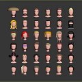 Character Heads Collection With Diverse Hairstyles Different Hats And Various Accessories