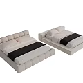 Beige Double Bed with Upholstered Headboard White Pillows and Black Bed Runner 3d model