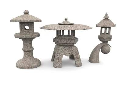 Japanese Style Stone Outdoor Lights with Lantern Shapes Platform And Curved Structures 3d model
