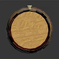 Wooden Barrel With Metal Hoops And Red Top For Home Storage And Decoration