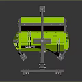 Green Mechanical Device Featuring Metal Frame Wheels And Connecting Components 3d model