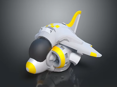White and Yellow Sci Fi Aircraft 3D Model With Black Cockpit 3d model