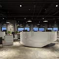 Modern Public Office Space Interior with Open Layout Desks Office Chairs Green Plants and Windows