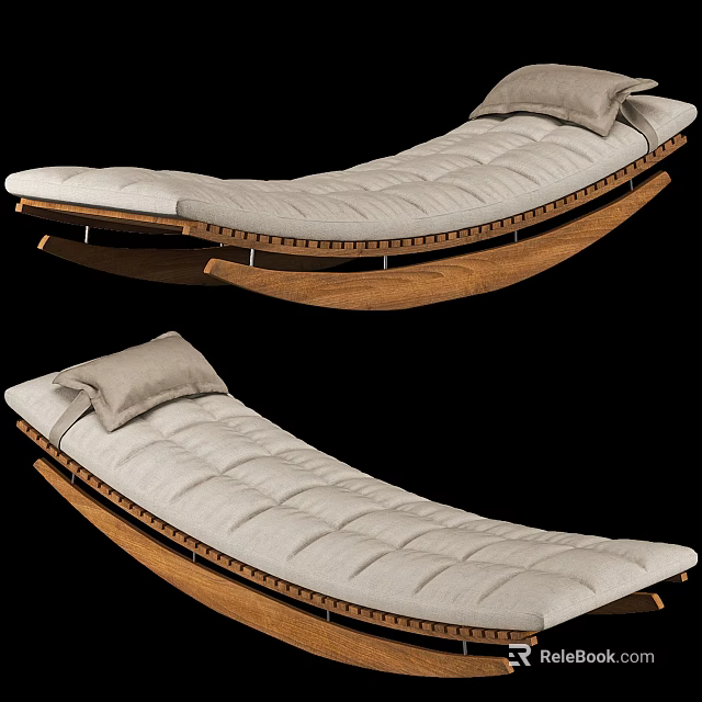 Modern Chaise Lounge With Wooden Frame Upholstered Cushion And Comfortable Pillow 3d model 