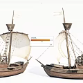 Two Wooden Sailing Boats With White Sails And Masts On White Background