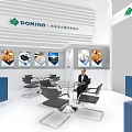 Domino Modern Trade Show Booth With White Blue Design Screen Product Images And People