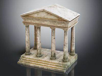 Classical European Architectural Model With Columns Steps And Triangular Roof 3d model
